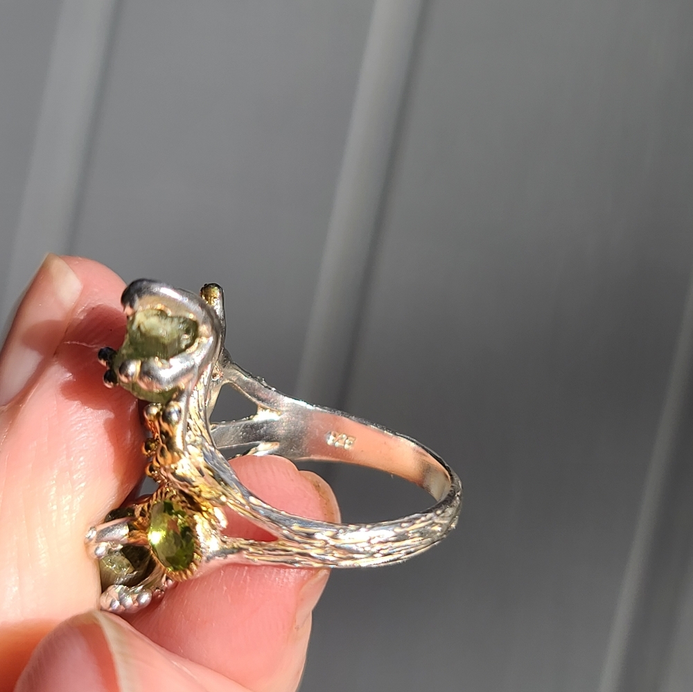 Turmulene green ocean & watermelon 🍉 w/Peridot sterling & gold ring sz6.5 - Picture 11 of 11